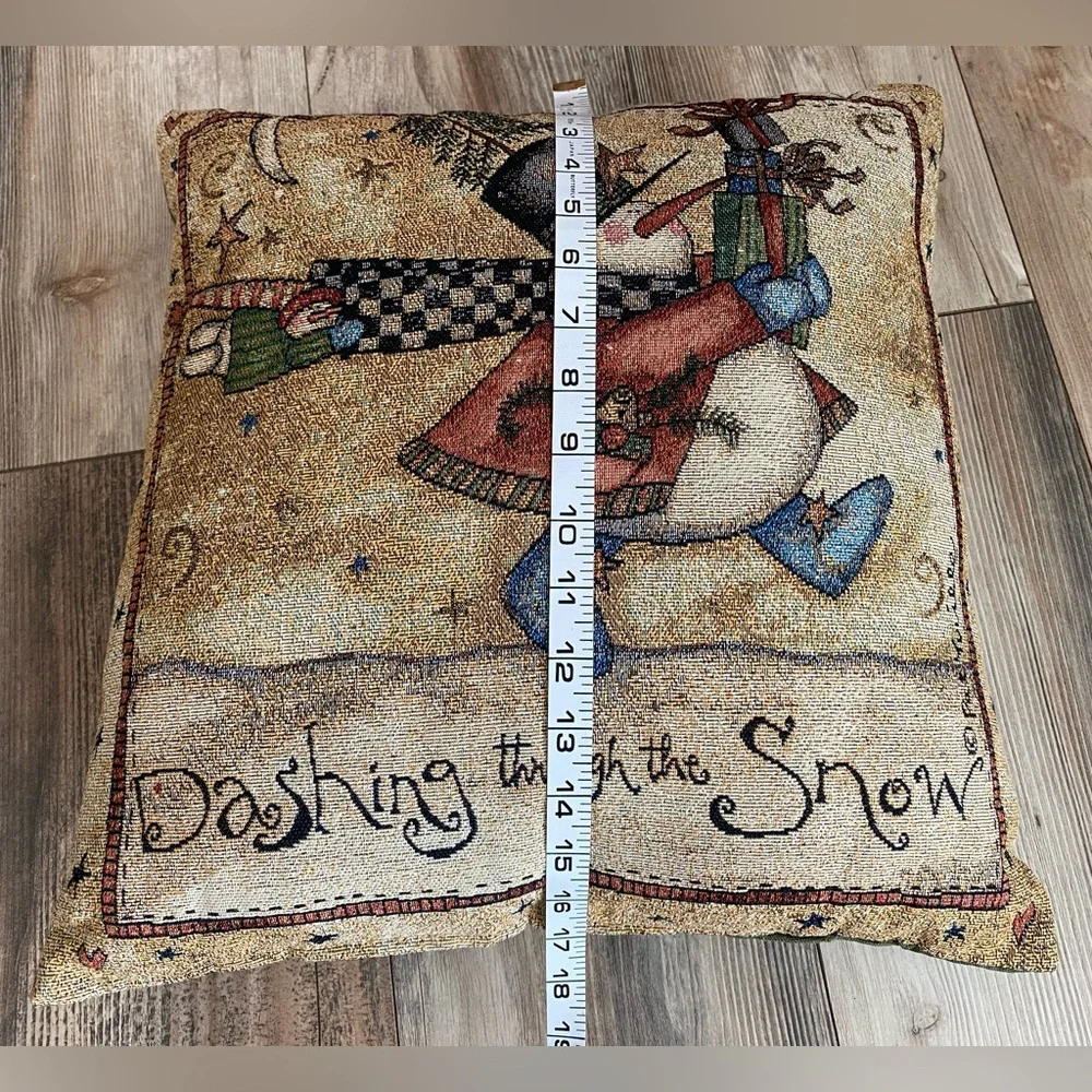 Vintage Snowman Tapestry Christmas Dashing Through the Snow Throw Pillow